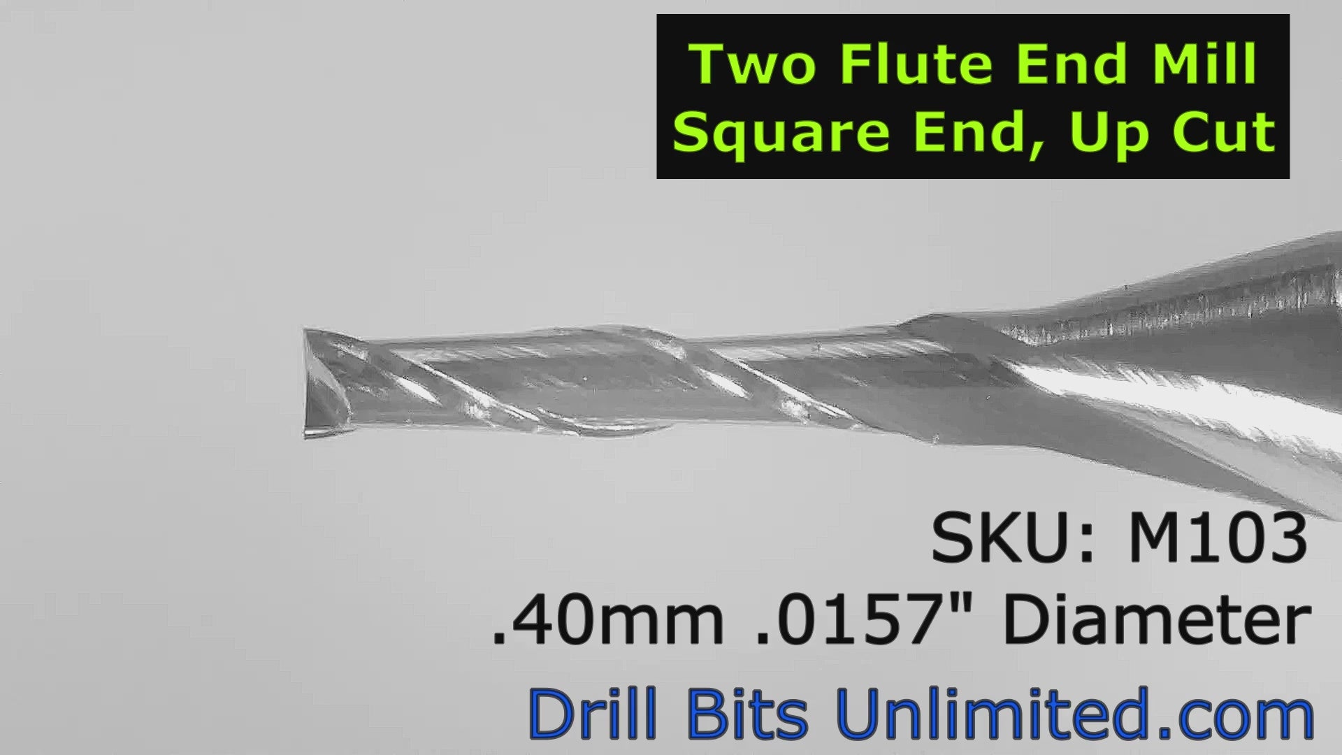 .016" (.0157") 1/64" .40mm x .079" LOC Two Flute UP Cut Carbide End Mill Square End - Made in U.S.A. M103 Video Showing Flute Detail