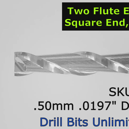 .020" (.0197) 0.50mm x .118" LOC Two Flute Carbide End Mill Up Cut Square End Made in U.S.A. M105 Video Showing Flute Detail