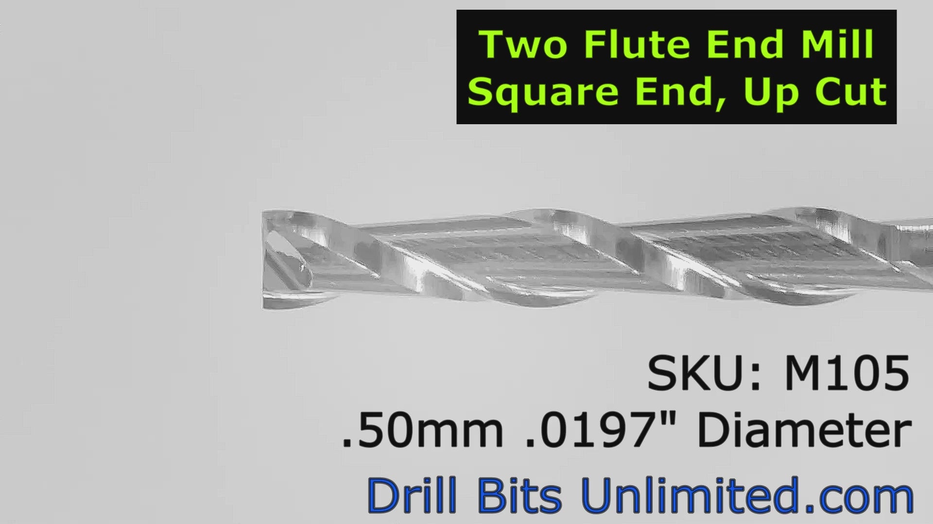 .020" (.0197) 0.50mm x .118" LOC Two Flute Carbide End Mill Up Cut Square End Made in U.S.A. M105 Video Showing Flute Detail