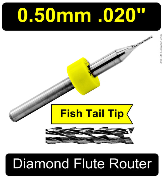 0.50mm .0197" x .079" LOC  Diamond Pattern Carbide Router Bits - Fishtail Tip R103 Close up