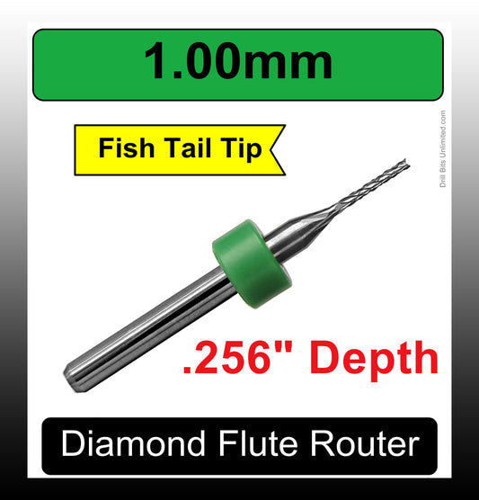 .0394" 1.00mm x .256" LOC Diamond Flute Router - Fish Tail Tip R108A