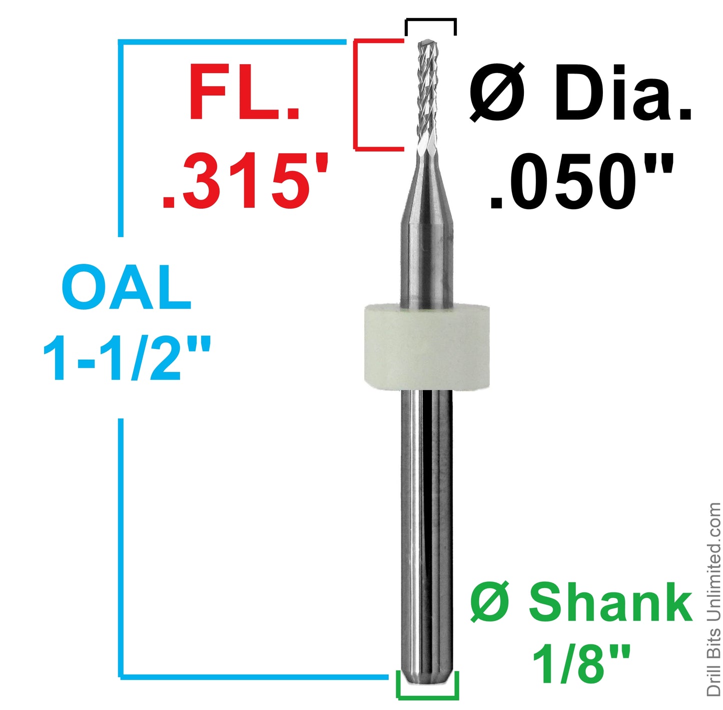 .050" Diamond Pattern Carbide Router – .315″ LOC – Drill Point Tip R123