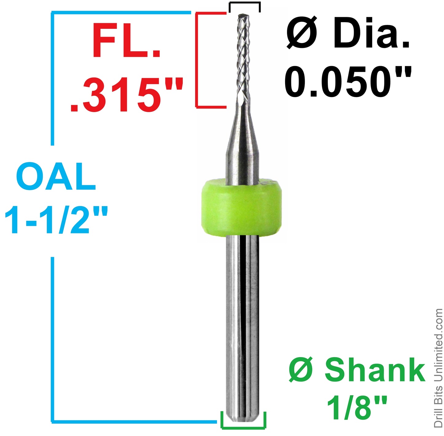 .050″ Diamond Pattern Carbide Router – .315″ LOC – Drill Point Tip R125