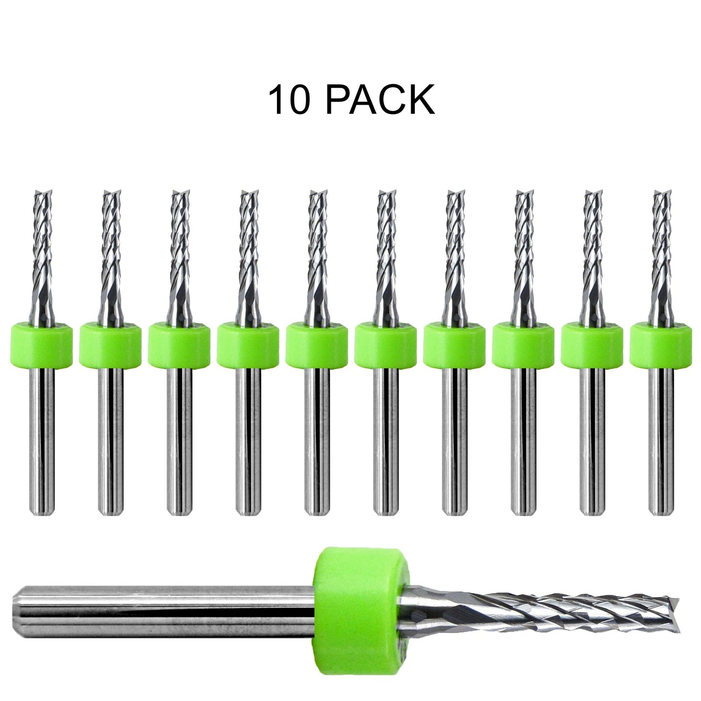 10 pack of lightly used Kyocera 0.0945 inch 3/32 diamond flute carbide routers with fish tail tips
