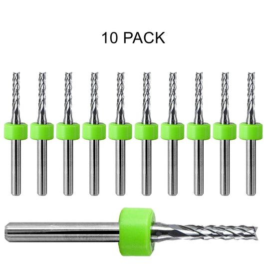10 pack of lightly used Kyocera 0.0945 inch 3/32 diamond flute carbide routers with fish tail tips