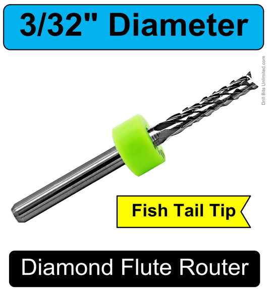 3/32"  2.40mm  x .394" LOC - Diamond Pattern Carbide Router Bit - Fish Tail Tip R139