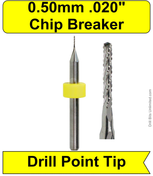 .020" 0.50mm x .118" LOC Chip Breaker Carbide Router - Drill Point Tip R148
