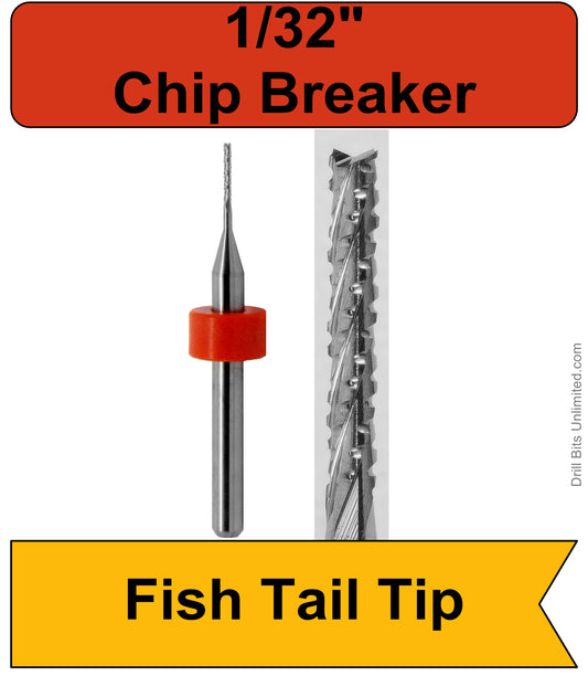 1/32" .0315" x .197" LOC Chip Breaker Carbide Router - Fishtail Tip R149