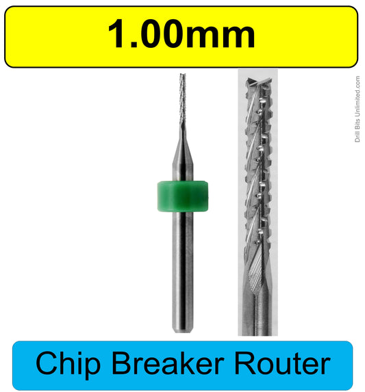 1.00mm .0394" x .256" LOC Chip Breaker Carbide Router - Fish Tail Tip Up Cut  R152 Side View