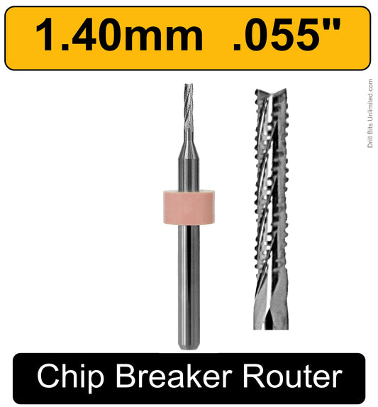 1.40mm .055" x .275" LOC Chip Breaker Carbide Router - Fishtail Tip R155 Side View