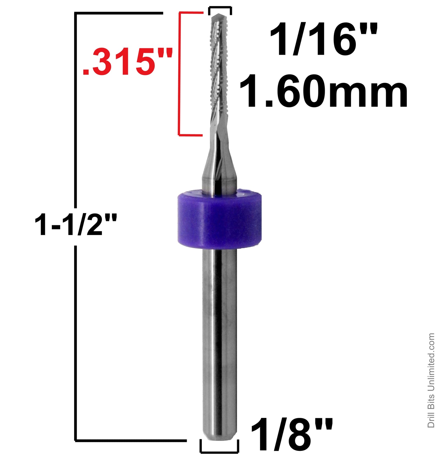 .063" 1/16" x .315" LOC Chip Breaker Carbide Router - Drill Point Tip R159
