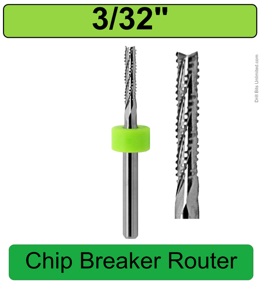 3/32" .0945 2.40mm x .394" LOC Chip Breaker Carbide Router - Fishtail Tip R167