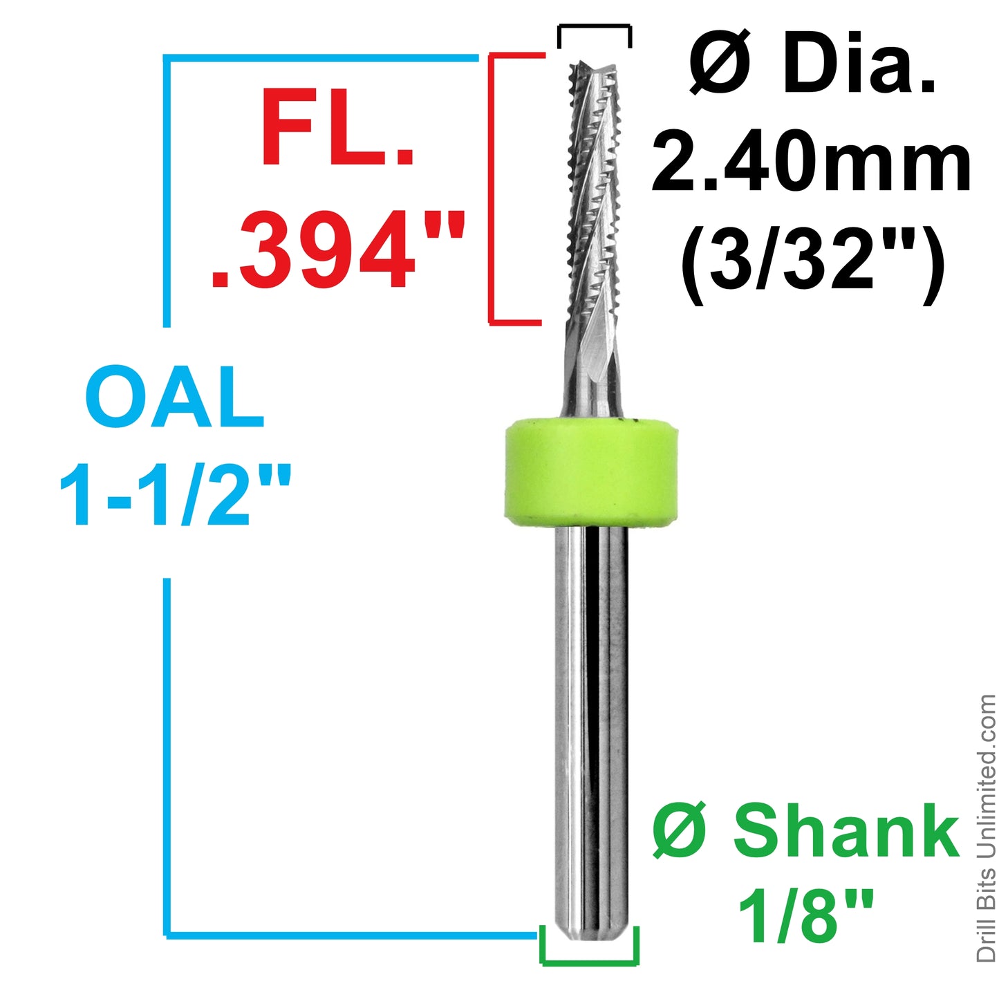 2.40mm (3/32") Chip Breaker Carbide Router – .394″ LOC – Fish Tail Tip R167