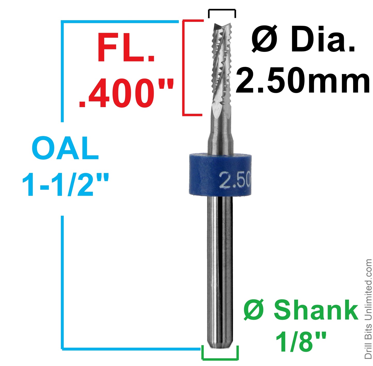 0.0984" (2.50mm) x .400" LOC Chip Breaker Carbide Router, Fish Tail Tip, 1/8" Shank | R171
