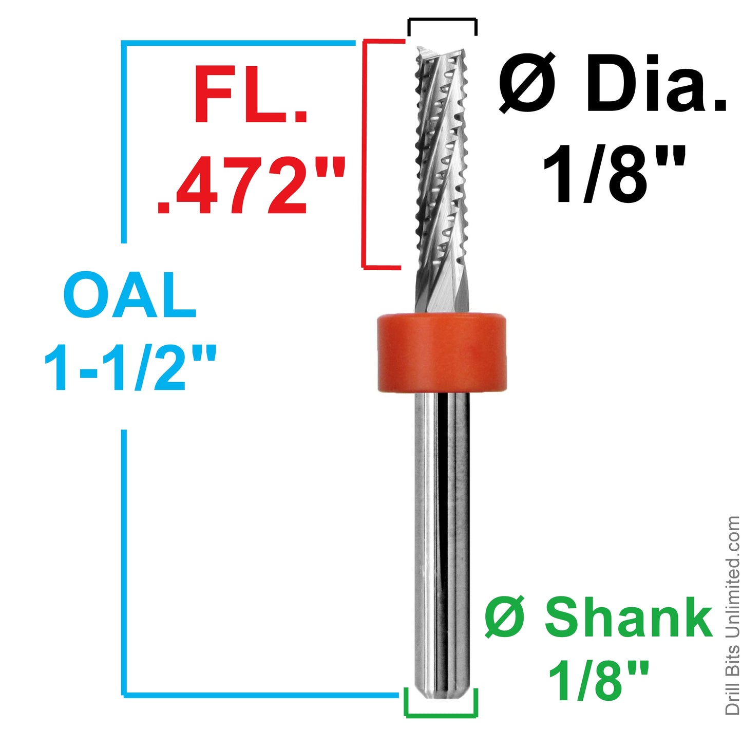 1/8″ Chip Breaker Carbide Router – .472″ LOC – Fish Tail Tip R172