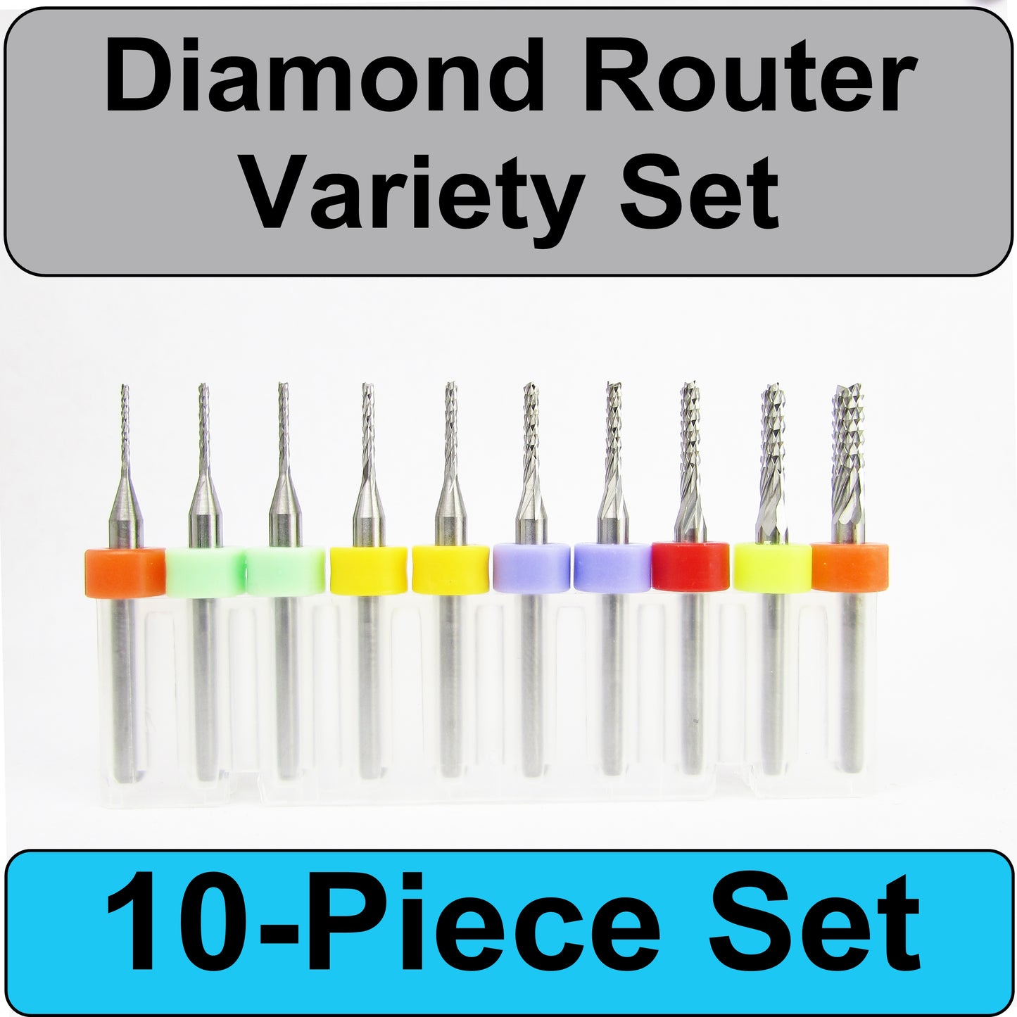 10- Piece Diamond Pattern Burr Router Variety Set - Fish Tail Tips RBS-LU