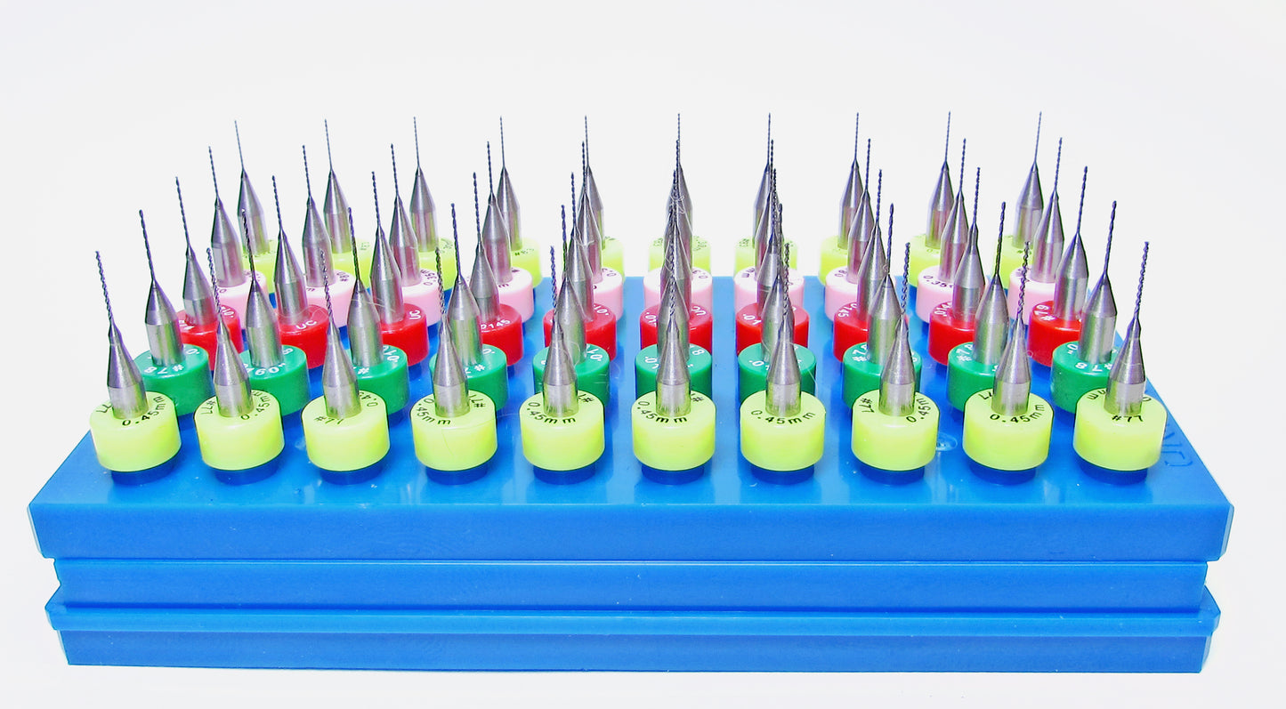 .0120"–.0180" Carbide Micro Drill Set, 50 Pc, 5 Sizes, 10 Each, 1/8" Shank | S2A