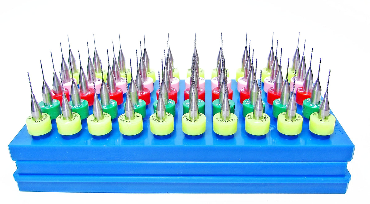 .0120"–.0180" Carbide Micro Drill Set, 50 Pc, 5 Sizes, 10 Each, 1/8" Shank | S2A
