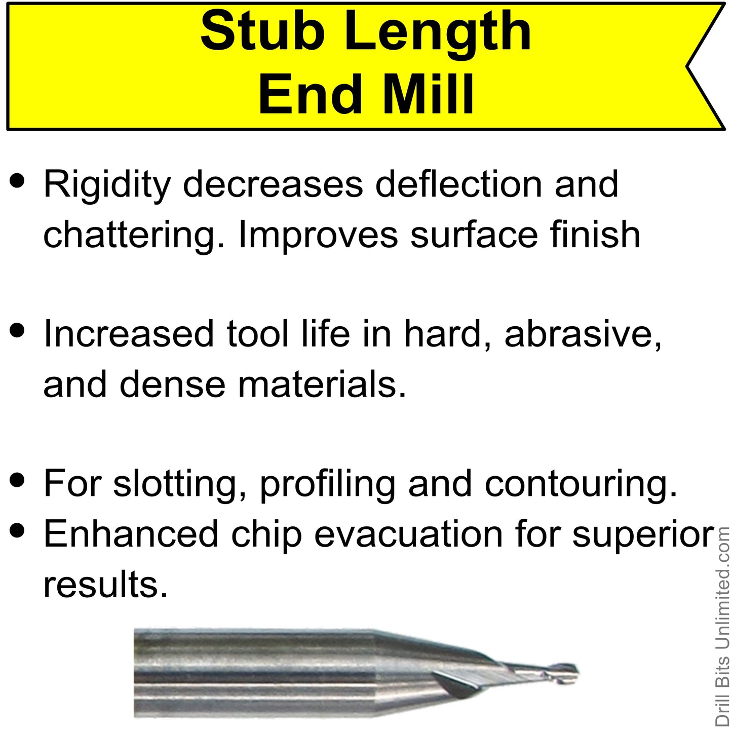 1.00mm x .060" LOC STUB length Two Flute UP Cut Carbide End Mill Square End - Made in U.S.A. M109ST