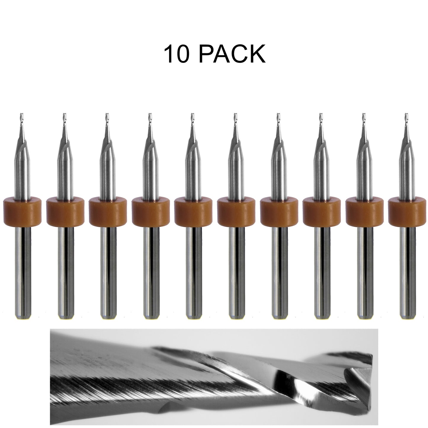 10 pack of lightly used 0.0313 inch 1/32 two flute carbide end mills with square ends