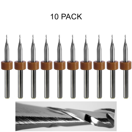 10 pack of lightly used 0.0313 inch 1/32 two flute carbide end mills with square ends