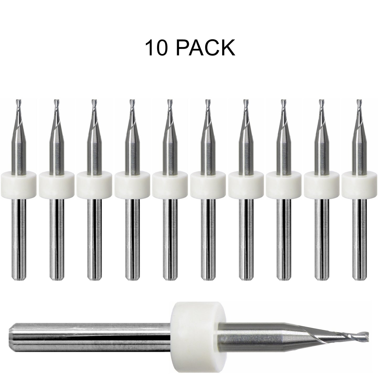 10 pack of lightly used 0.044 inch 1.12mm two flute carbide end mills with square ends