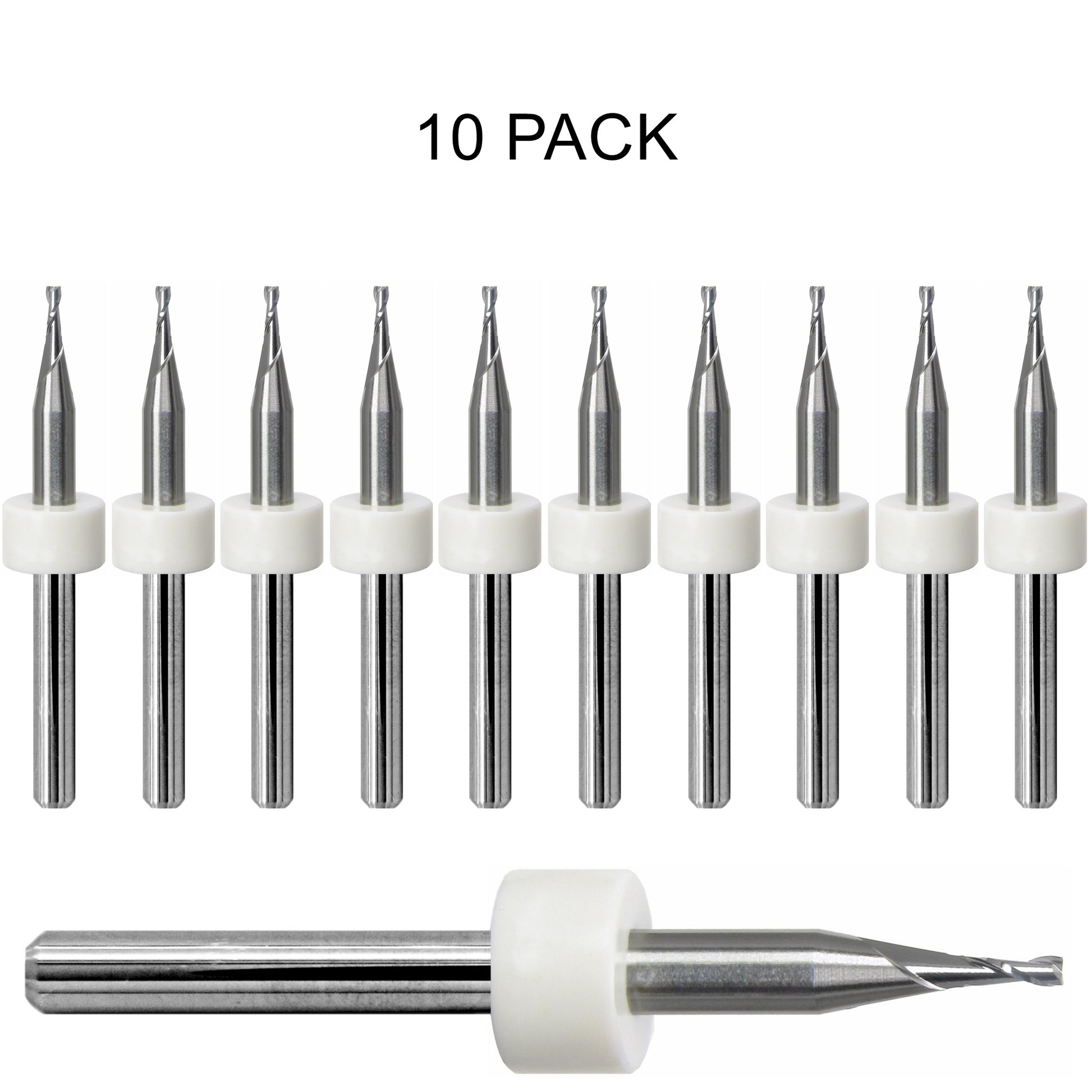 10 pack of lightly used 0.044 inch 1.12mm two flute carbide end mills with square ends
