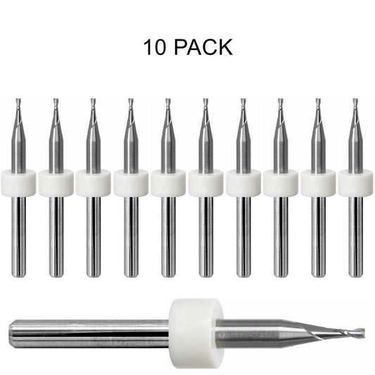 10 pack of lightly used 0.044 inch 1.12mm two flute carbide end mills with square ends