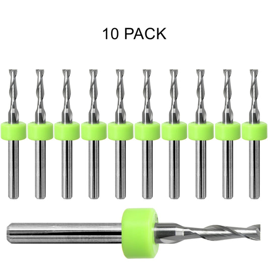 10 pack of lightly used 3/32 inch 2.40mm two flute carbide end mills with square ends