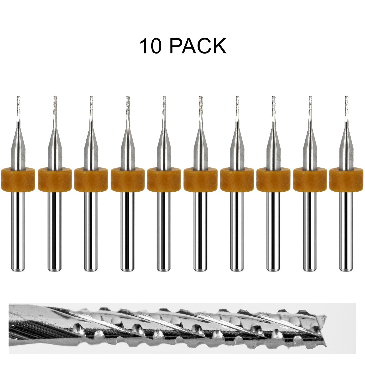 10 pack of lightly used Kyocera 0.0315 inch 1/32 chip breaker carbide routers with fish tail tips