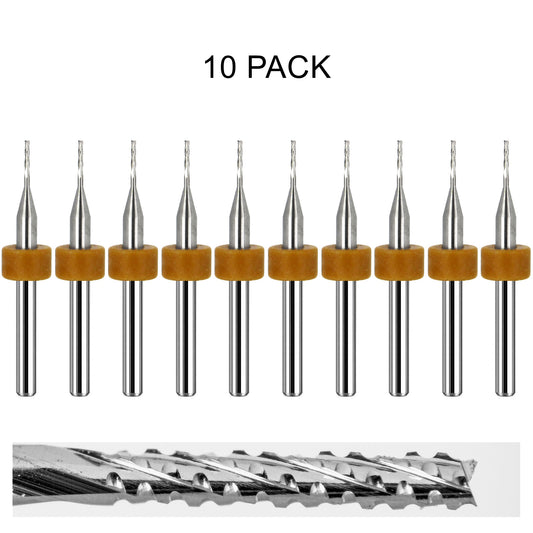10 pack of lightly used Kyocera 0.0315 inch 1/32 chip breaker carbide routers with fish tail tips