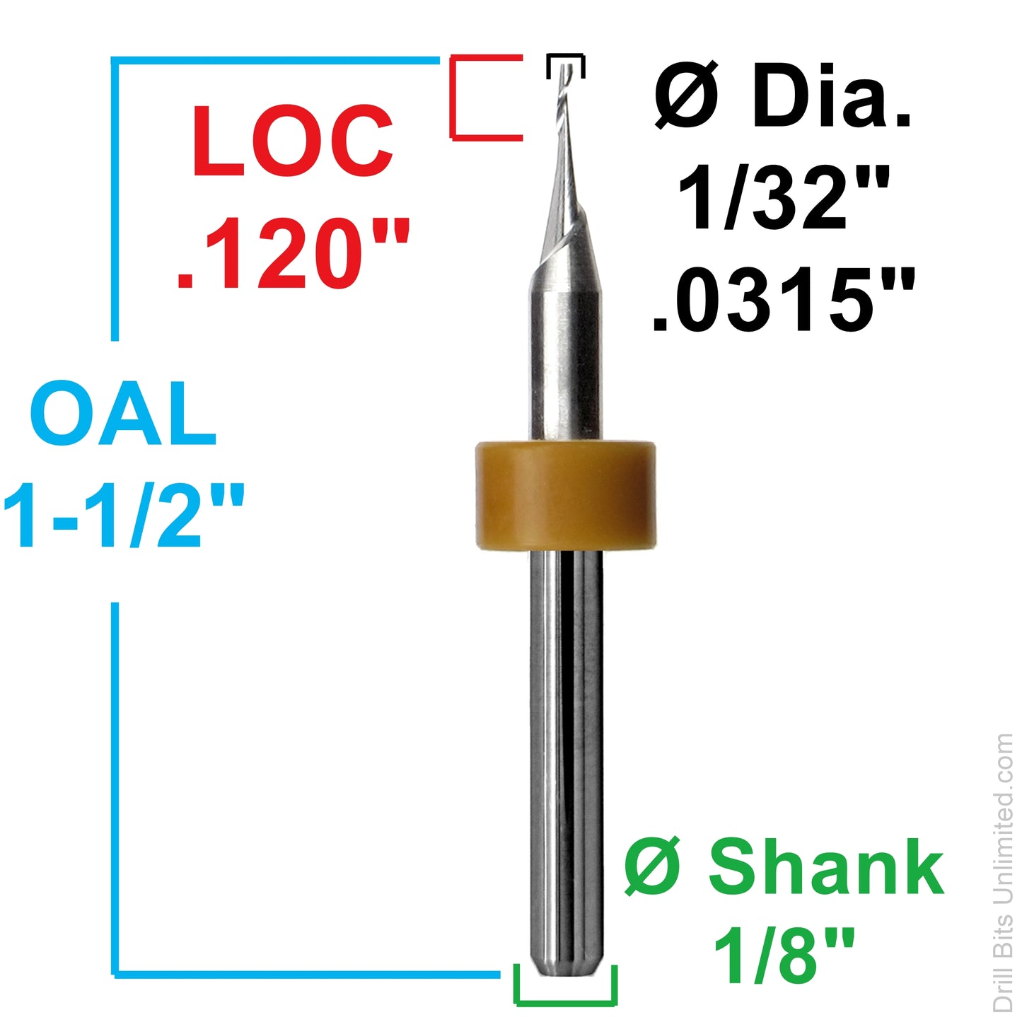 0.0315" / 1/32" Single-Flute Carbide End Mill, Square End, .200" LOC, 1/8" Shank | Lightly Used 10 Pc URO100