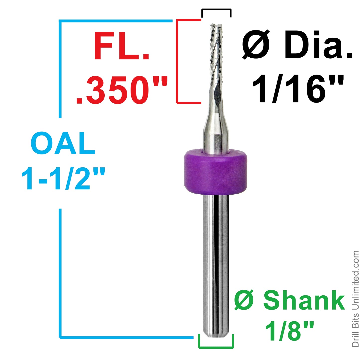 0.0625" / 1/16" Chip Breaker Router, Fish Tail, .350" LOC, 1/8" Shank | Lightly Used 10 Pc URC149