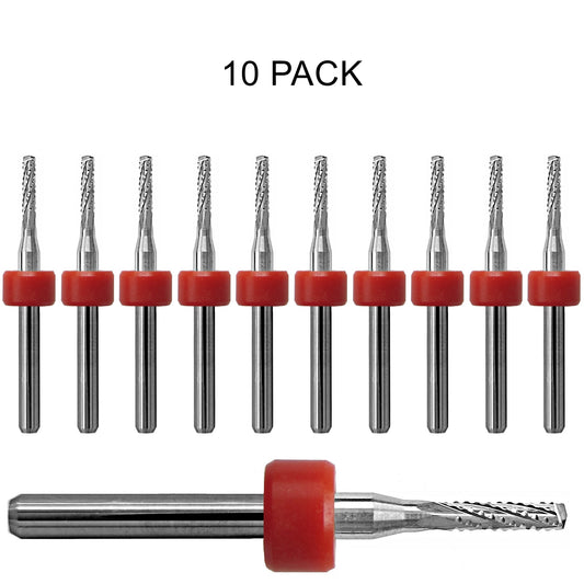 10 pack of lightly used Kyocera 0.0787 inch 2.00mm chip breaker carbide routers with drill point tips