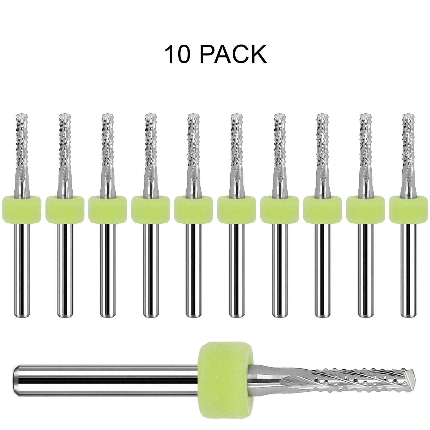 10 pack of lightly used Kyocera 0.09375 inch 3/32 chip breaker carbide routers with drill point tips