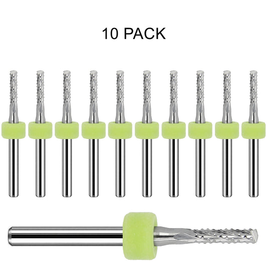 10 pack of lightly used Kyocera 0.09375 inch 3/32 chip breaker carbide routers with drill point tips