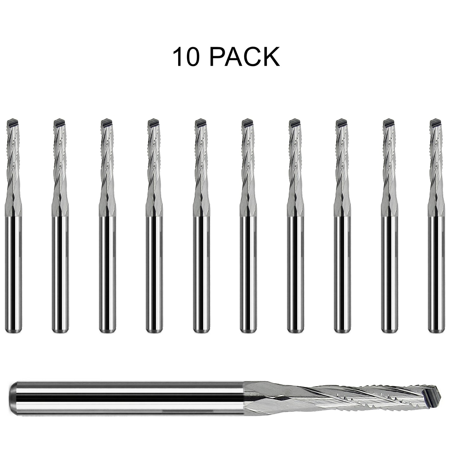 10 pack of lightly used Kyocera 0.09375 inch 3/32 chip breaker carbide routers with drill point tips and no depth rings