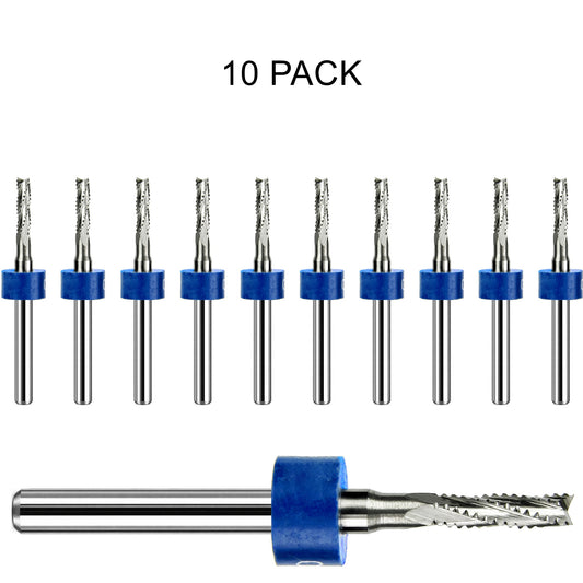10 pack of lightly used Kyocera 0.098 inch 2.50mm chip breaker carbide routers with fish tail tips