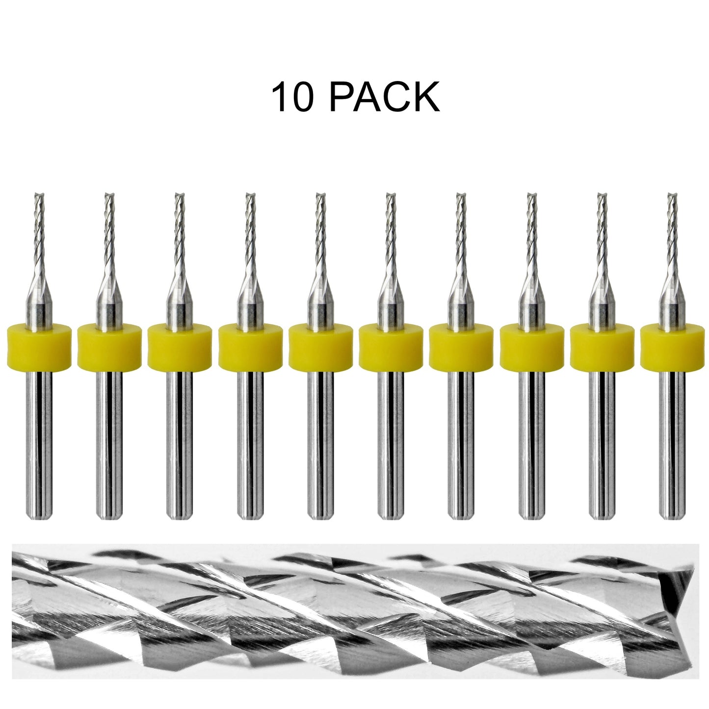 10 pack of lightly used Kyocera 0.050 inch 1.25mm diamond flute carbide routers with fish tail tips