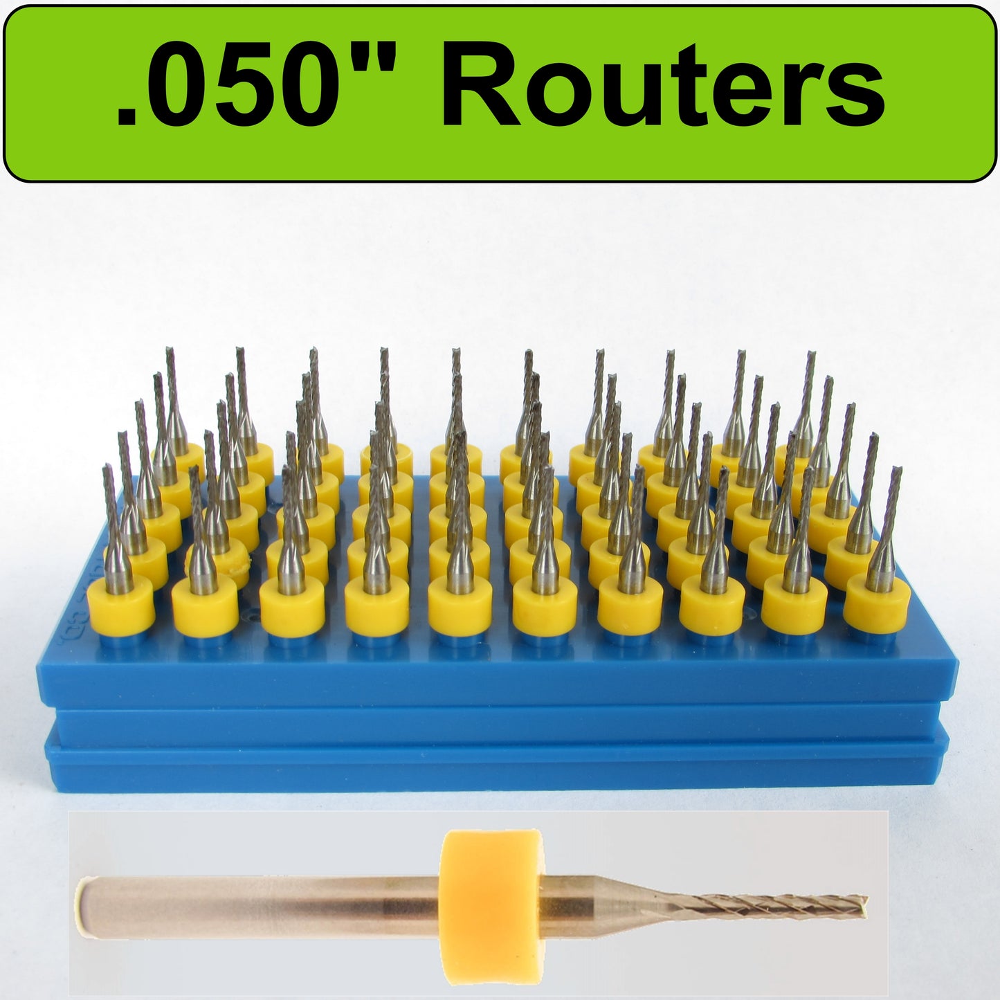 Fifty Pieces .050" Router Bits Diamond Flutes 1/8" Shanks Fish Tail Tip - Up Cut Solid Carbide - Super Value - URD120