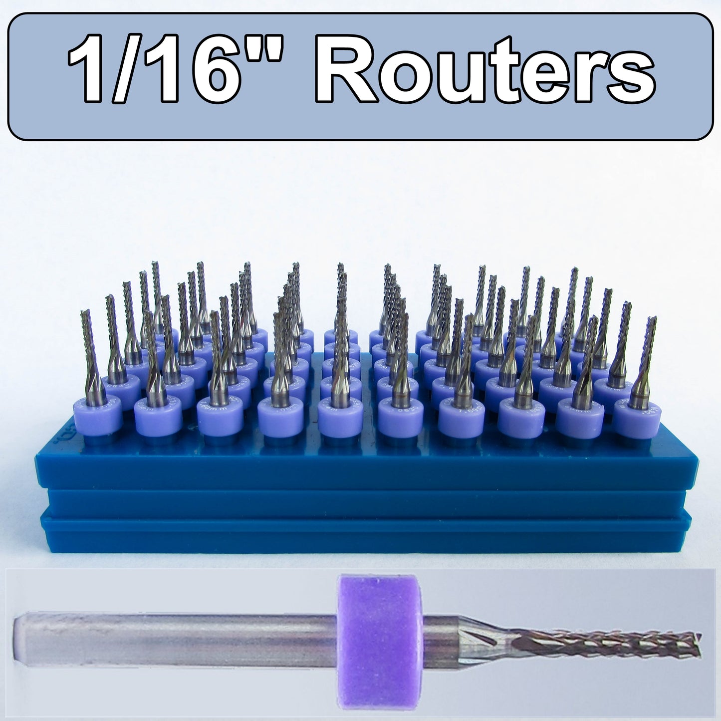 Fifty Pieces 1/16" Route Bits Diamond Flutes 1/8" Shanks Fish Tail Tip - Up Cut Solid Carbide - Super Value - URD140