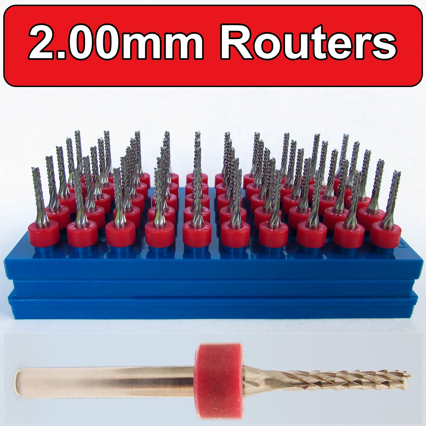 Fifty Pieces 2.00mm Route Bits Diamond Flutes 1/8" Shanks Fish Tail Tip - Up Cut Solid Carbide - Super Value - URD150
