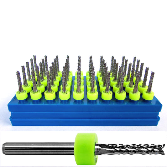 50 piece set of lightly used 3/32 inch diamond flute carbide router bits with fish tail tips