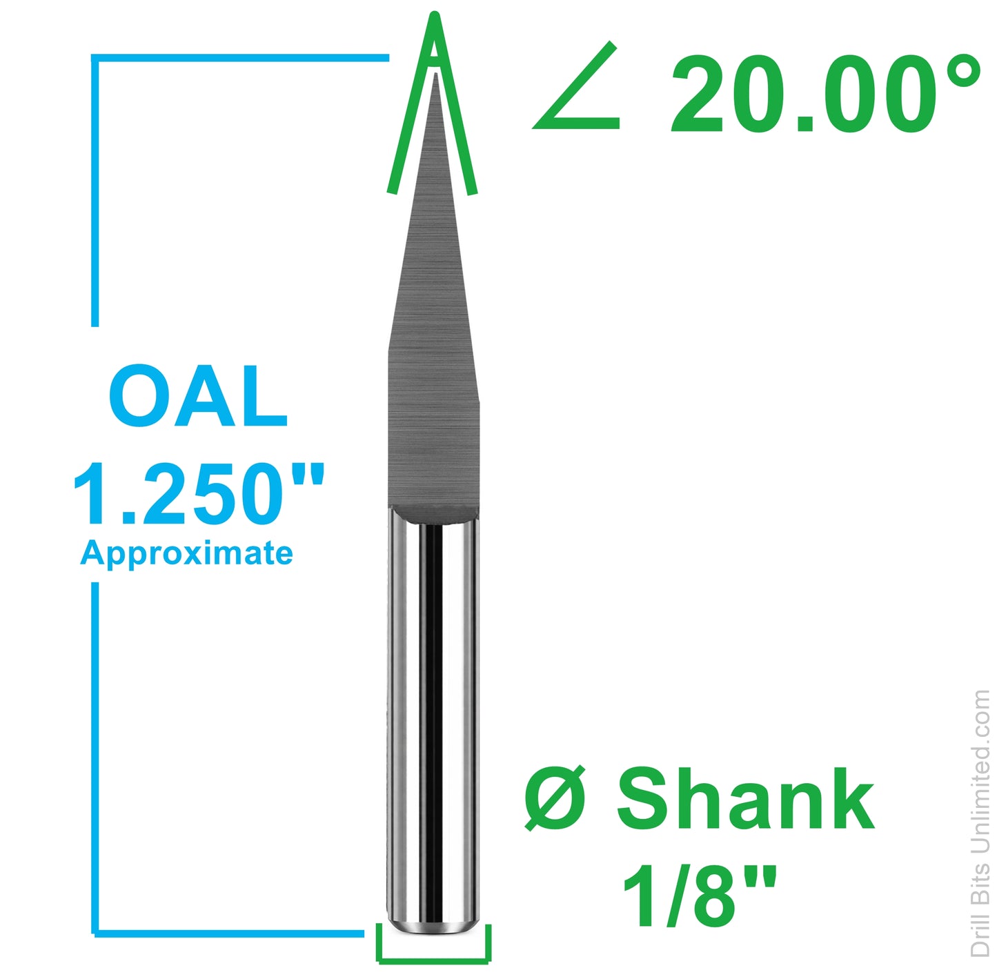 20° Carbide V-Bit Engraver 1/8" Shank for PCB Isolation & Fine Detail CNC Work VE20