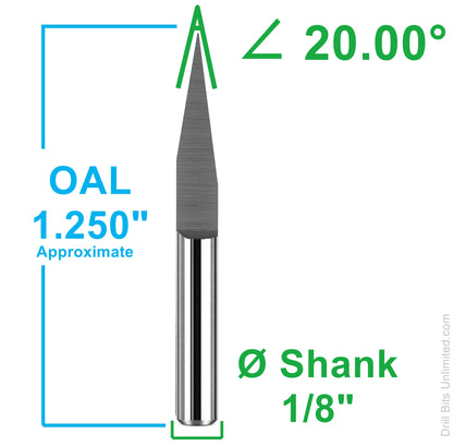 20° Carbide V-Bit Engraver 1/8" Shank for PCB Isolation & Fine Detail CNC Work VE20