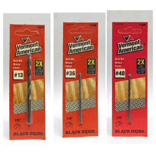 Vermont American Black Oxide HSS Jobber Drill Bits, Wire Gauge Sizes