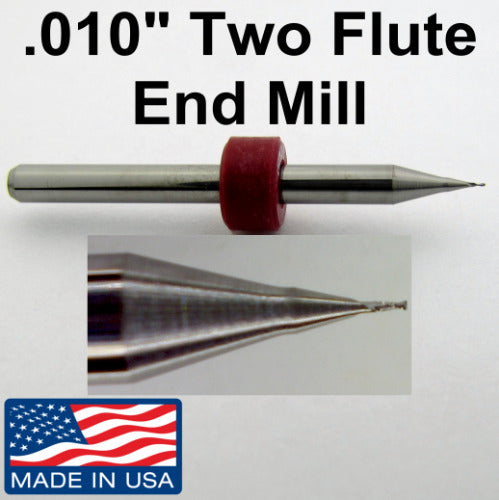 .010" .25mm x .030" LOC Two Flute Carbide End Mill UP Cut Square End - Made in U.S.A. M220 Close Up