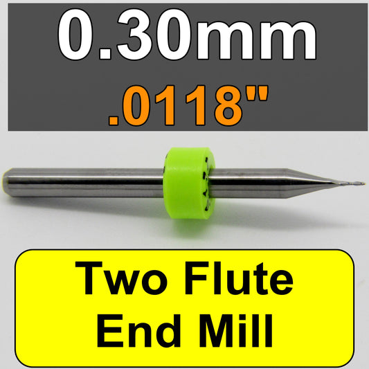 .012" 0.30mm Two Flute Carbide End Mill Square End