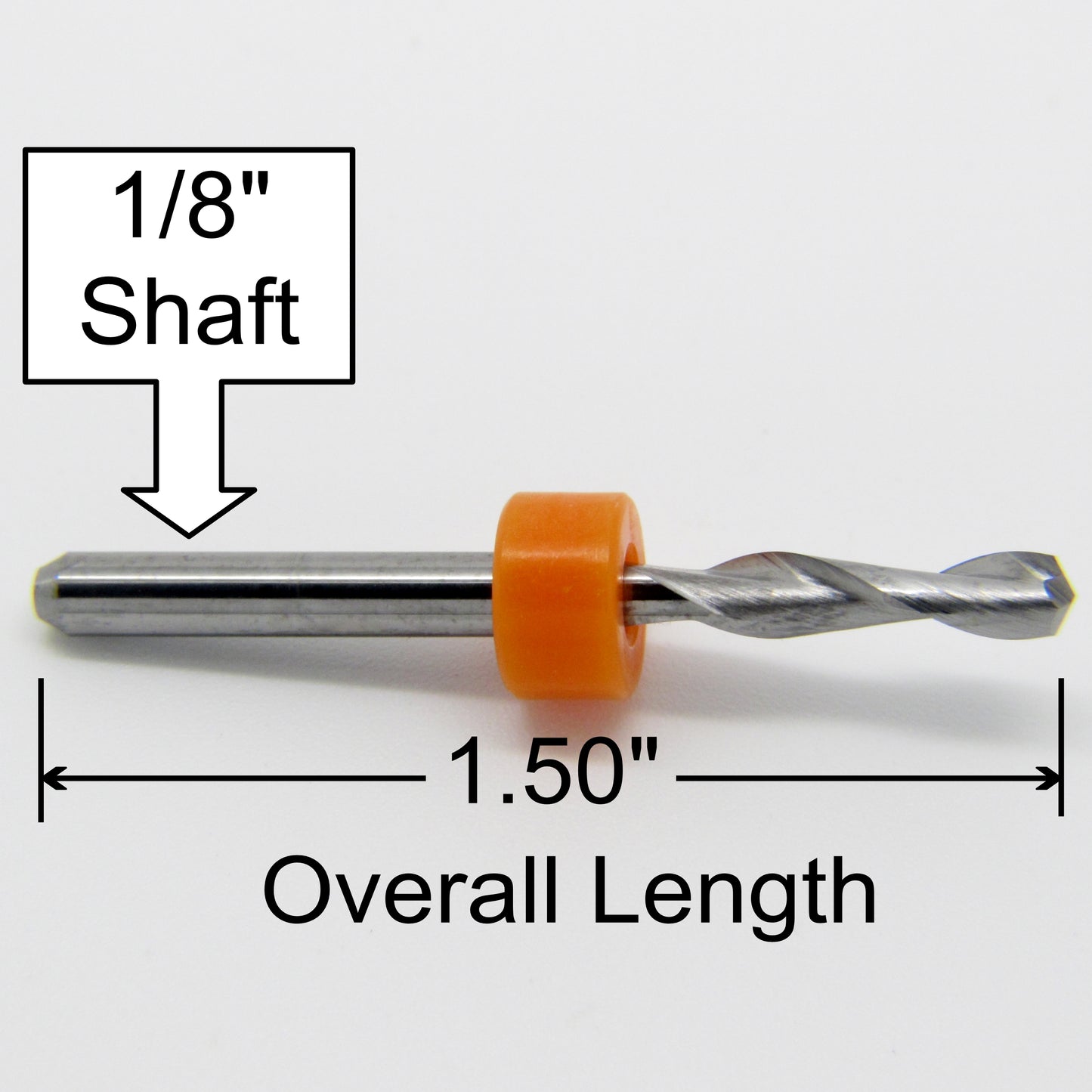 1/8" x .473" LOC Two Flute Up Cut Carbide End Mill Drill Point Tip M115