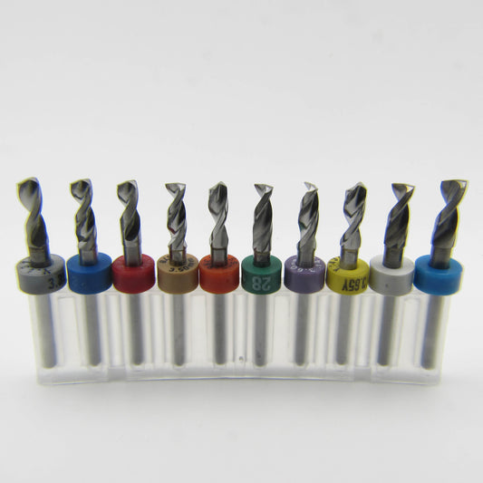 Ten-Piece Incremental Size Solid Carbide Drill Set - Sizes Range from .1319 inches to .1457 inches Carbide Drill Bit Incremental Set 3.30 - 3.70mm Includes 3.35mm, 3.40mm, 3.45mm 3.50mm, 3.55mm, #28, 3.60mm, 3.65mm, #27, 3.70mm